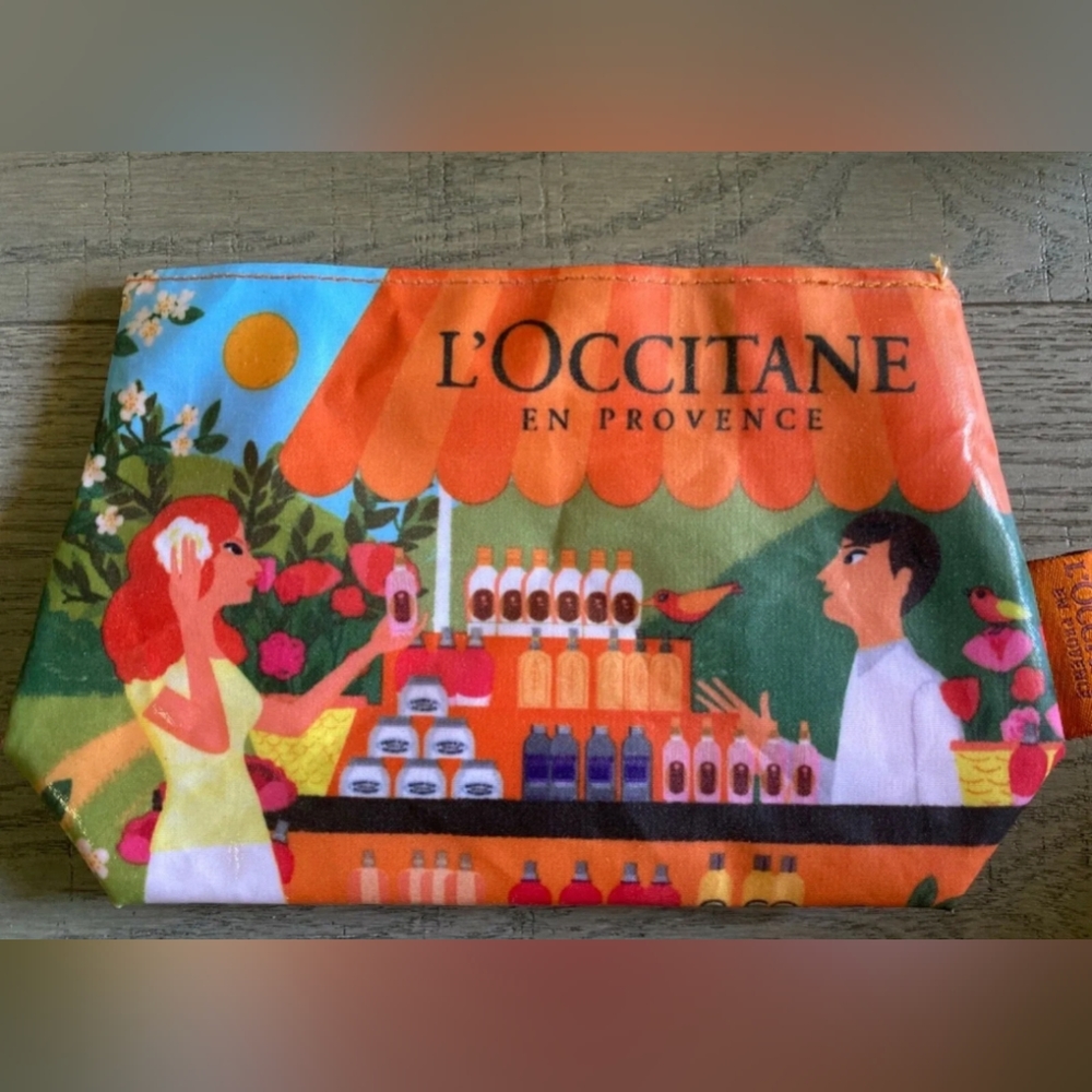 L’Occitane Orange French Graphic Print Cosmetic/Makeup Bag New